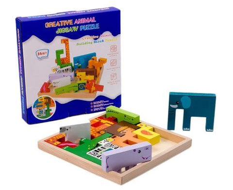 Extrokids 3D  Wooden  Jigsaw Animal Puzzles Cube Toy For Chindren - EKT1935