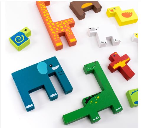 Extrokids 3D  Wooden  Jigsaw Animal Puzzles Cube Toy For Chindren - EKT1935