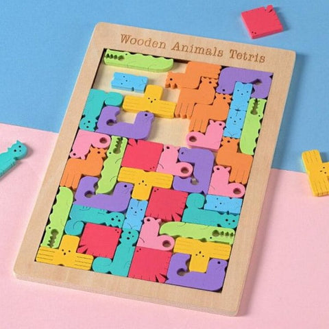 Extrokids  Colorful Wooden Animal Teris  Puzzles For Kids - EKT1987