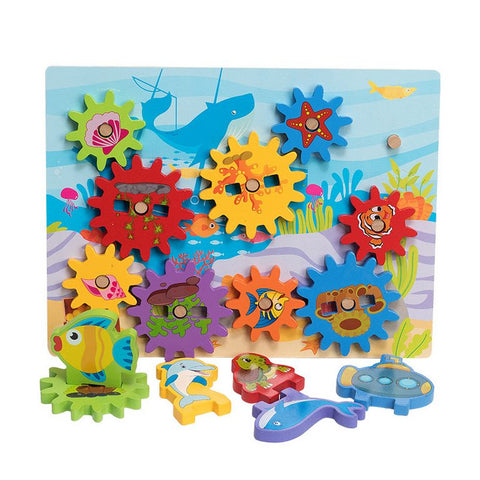 Extrokids Kids Wooden Toys Gear Assembly Block Puzzle Ocean Planet Color Matching Board Games Montessori Educational Gifts for Children - EKT2027