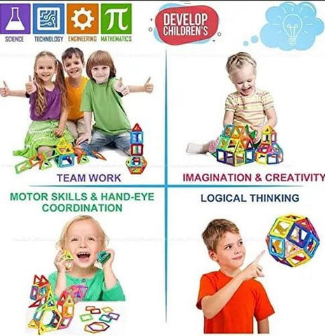 Extrokids 86 Pcs Mag-Magic Designer Magnetic Multicolor 3D Blocks Educational Construction Stacking Set - EKT2033