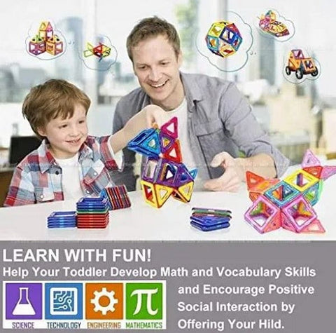 Extrokids 86 Pcs Mag-Magic Designer Magnetic Multicolor 3D Blocks Educational Construction Stacking Set - EKT2033