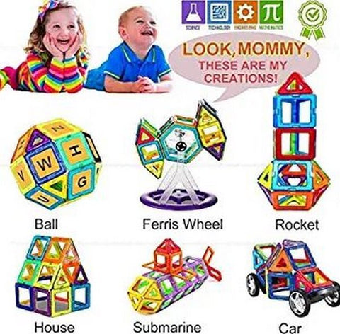 Extrokids 86 Pcs Mag-Magic Designer Magnetic Multicolor 3D Blocks Educational Construction Stacking Set - EKT2033