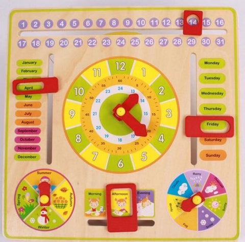 Extrokids Crazy Crafts Wooden Clock, Calendar Days Month Week Season Weather All in one Multifunctional Learning Board for Kids with nobs - EKT2047