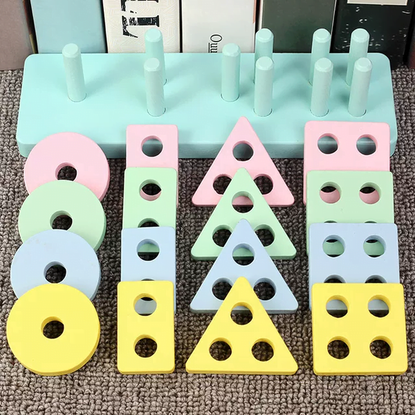 Montessori Wooden Shape Sorter | Stacking Toy in Pastel Colors