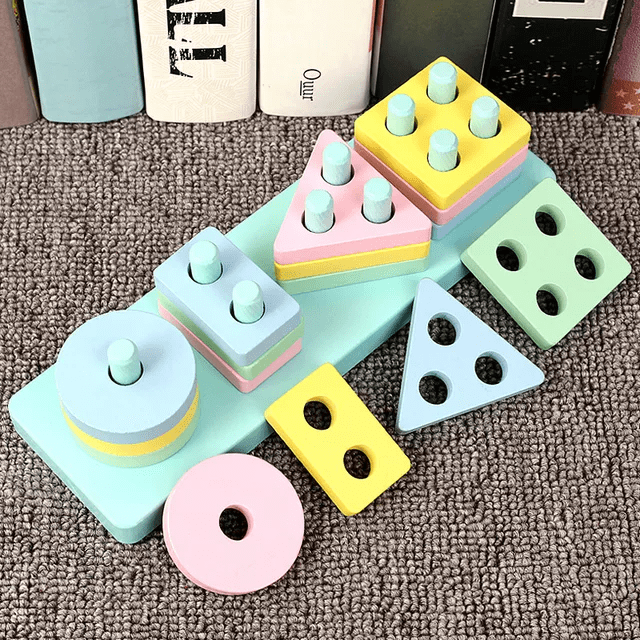 Montessori Wooden Shape Sorter | Stacking Toy in Pastel Colors