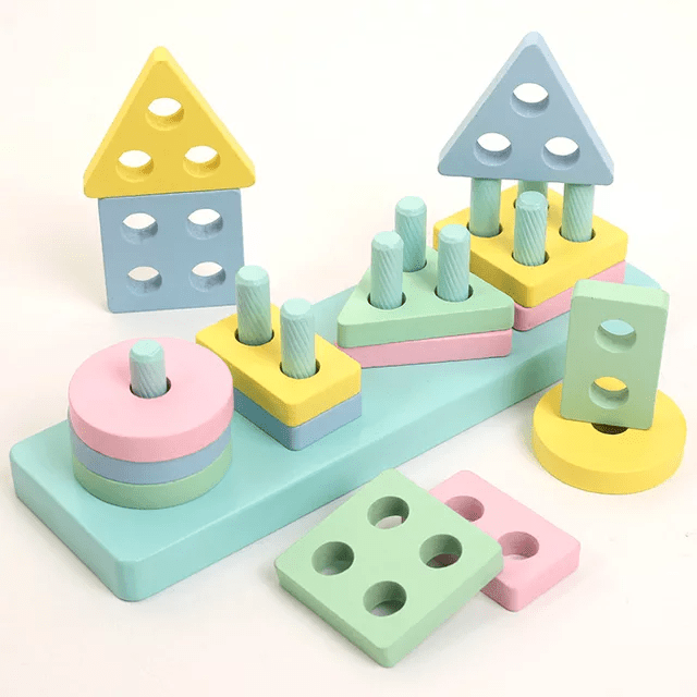 Montessori Wooden Shape Sorter | Stacking Toy in Pastel Colors