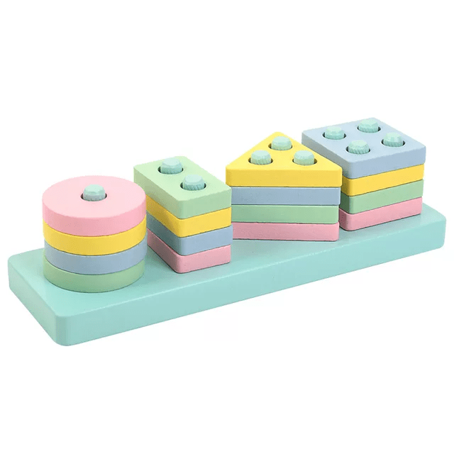 Montessori Wooden Shape Sorter | Stacking Toy in Pastel Colors