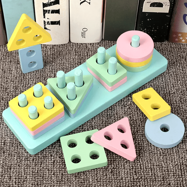 Montessori Wooden Shape Sorter | Stacking Toy in Pastel Colors