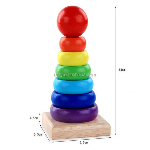 Wooden Rainbow Stacking Tower | Colorful Montessori Learning Toy