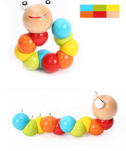 Wooden Caterpillar - Colorful Pull Along Toy for Infants