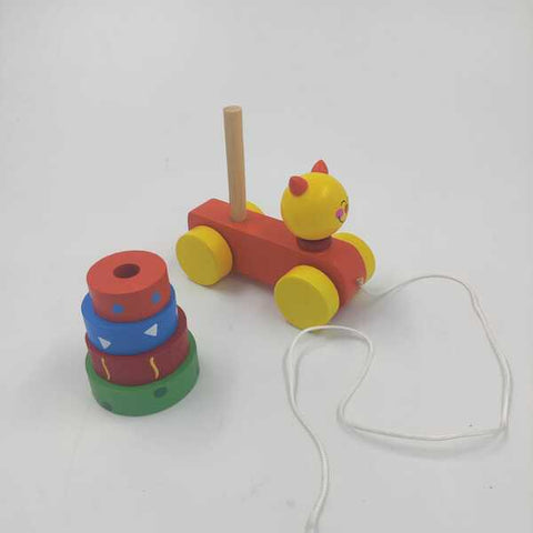 Wooden Smiley With Stacking pull Along - EKT2138