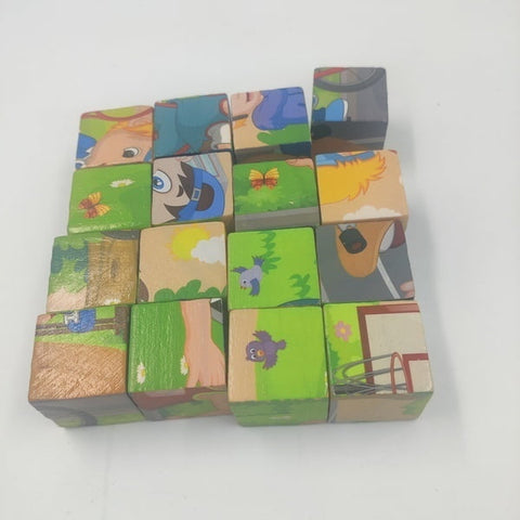 16 Pc - Wooden Cube Puzzle - 6 Sided - EKT2141
