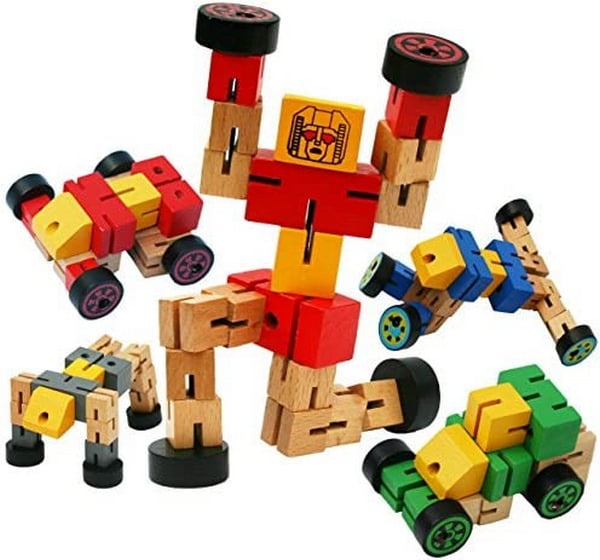 Wooden Robot Transformer 1pc random color will be shipped - EKT2183