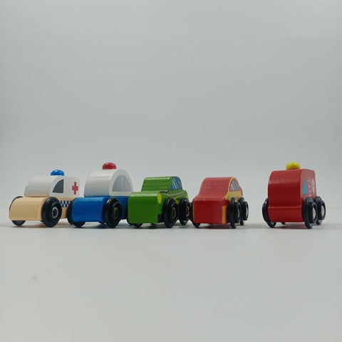 wooden 5 in 1 Mini Cars - 5 pc random design will be shipped - A+ qulaity  - EKT2201