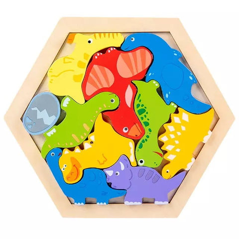 Wooden Dino chunky - hexa tray - EKT2223