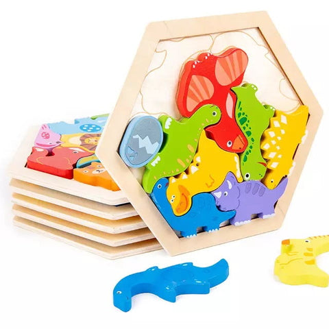 Wooden Dino chunky - hexa tray - EKT2223