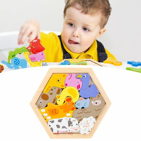 Wooden Pet Animals chunky - hexa tray - EKT2225