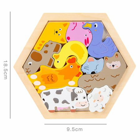 Wooden Pet Animals chunky - hexa tray - EKT2225