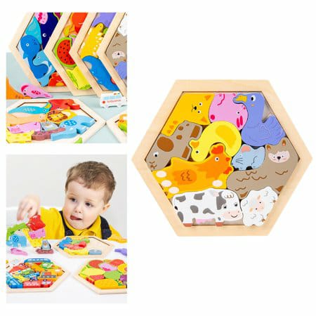 Wooden Pet Animals chunky - hexa tray - EKT2225