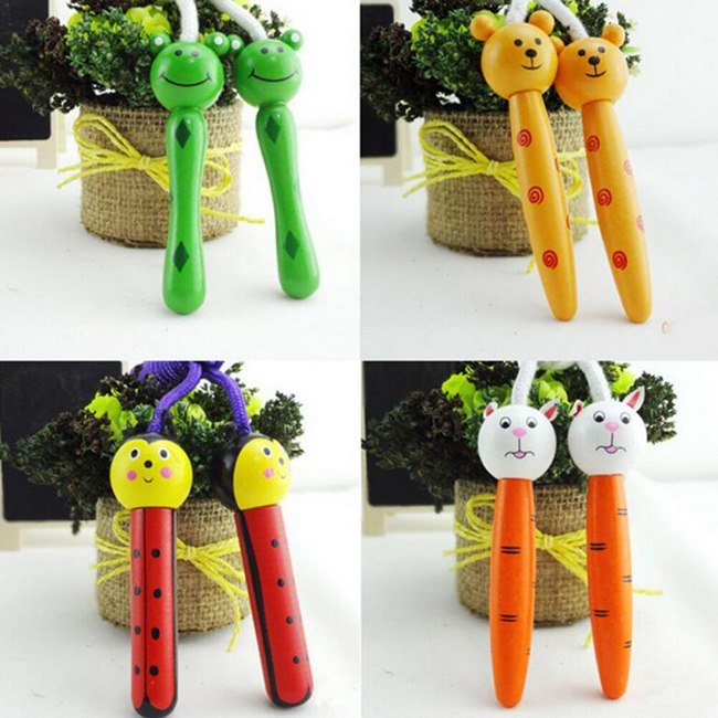 Skipping Ropes for kids - with Wooden ahndle - Multi Color - Random design of 1 pc Will be shipped - EKT2268