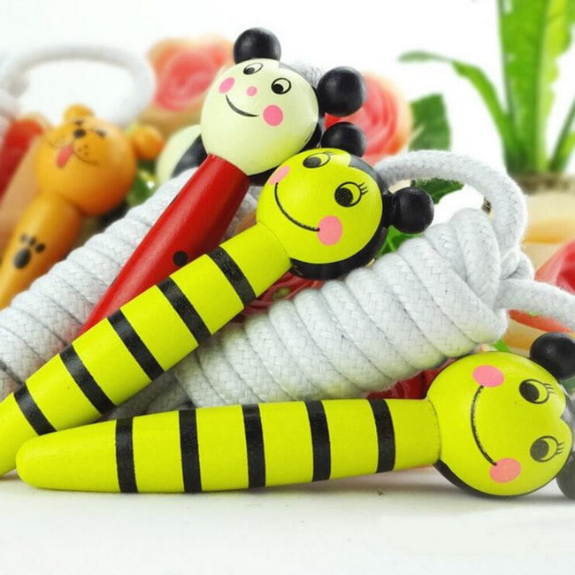 Skipping Ropes for kids - with Wooden ahndle - Multi Color - Random design of 1 pc Will be shipped - EKT2268