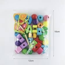 Wooden Chunky Alphanumeric blocks with Beads for lacing - EKT2348