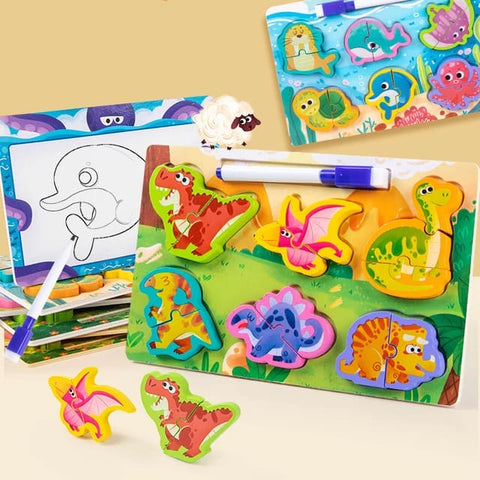 Wooden Puzzles writing board - great for learning - Dino - EKT2391