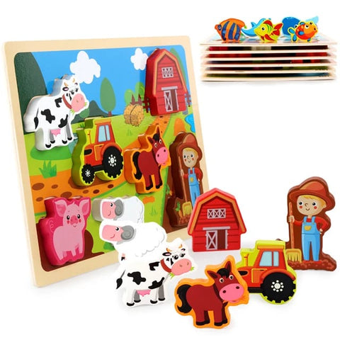 Wooden Chunky A+ qulaity puzzle boardds for toddlers -  Farm animals Design 1 - EKT2406