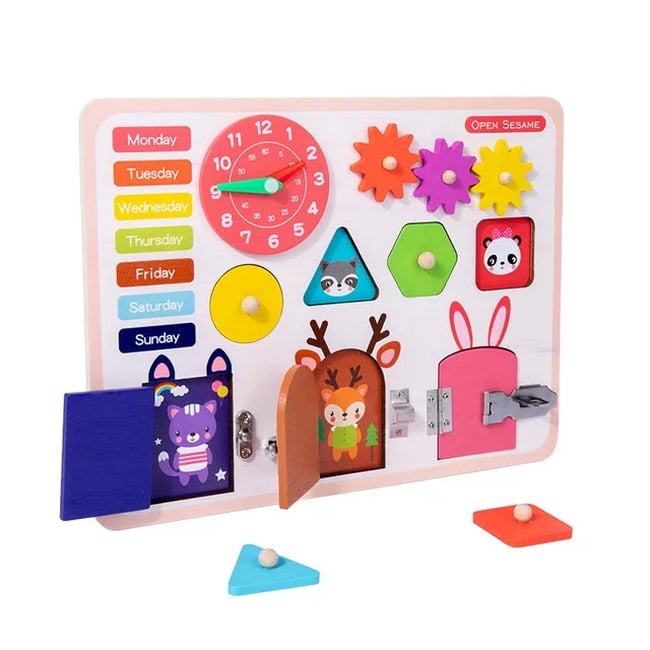 Wooden Sesame Busy Board for kdis - Montessori triaing material - Must have to enhance life skills - EKT2463
