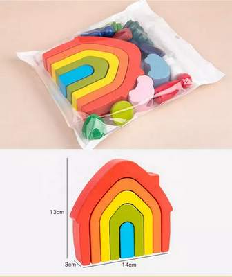 Wooden House shaped rainbow stacker - EKT2476