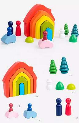 Wooden House shaped rainbow stacker - EKT2476