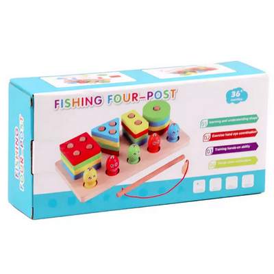 Wooden Fourcolumn shape sorter pus fishing game - 2 in 1 purpose - EKT2479