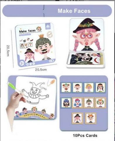 Wooden magnetic sticker puzzle with tin storage box - travel friendly -  - MAKE FACES - EKT2485