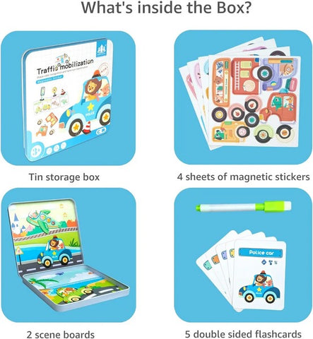 Wooden magnetic sticker puzzle with tin storage box - travel friendly -  - TRAFFIC MOBILIZATION - EKT2488