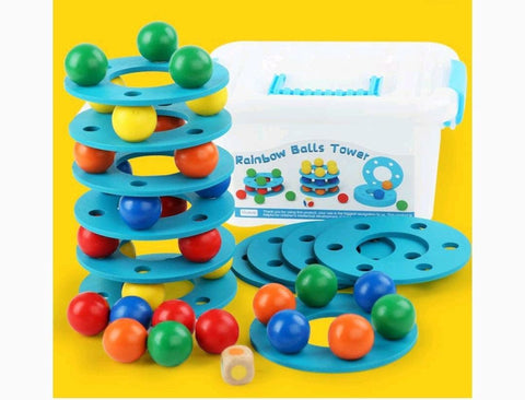 Wooden Rainbow ball tower for kids - EKT2493