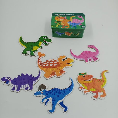 Wooden 6 in one puzzle -  - DINOSAUR - EKT2495