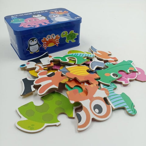 Wooden 6 in one puzzle -  - OCEAN - EKT2497