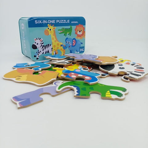 Wooden 6 in one puzzle -  - ANIMALS - EKT2498