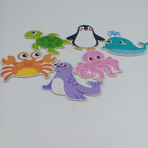 Wooden 6 in 1 pattern puzzle box -  - SEA ANIMALS - EKT2499