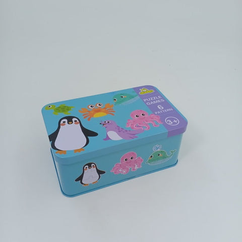 Wooden 6 in 1 pattern puzzle box -  - SEA ANIMALS - EKT2499