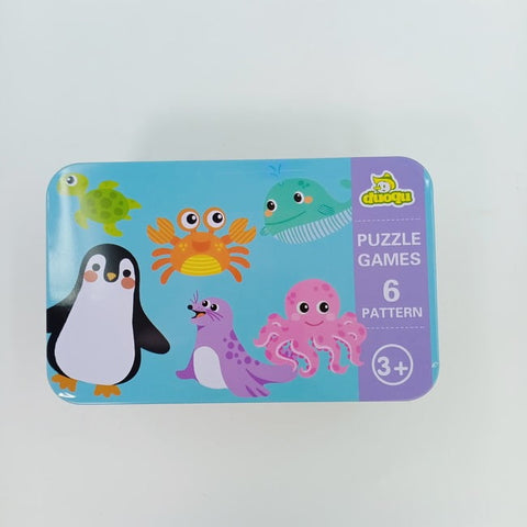 Wooden 6 in 1 pattern puzzle box -  - SEA ANIMALS - EKT2499