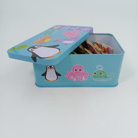 Wooden 6 in 1 pattern puzzle box -  - SEA ANIMALS - EKT2499