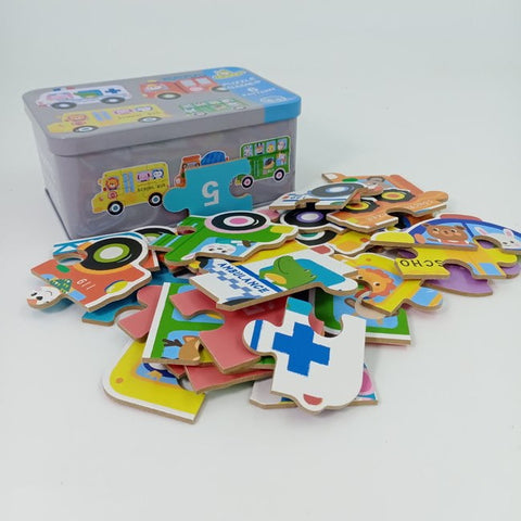 Wooden 6 in 1 pattern puzzle box -  - TRANSPORT - EKT2503