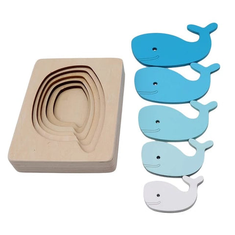 Wooden Five layer puzzle for kids -  - BLUE WHALE - EKT2514