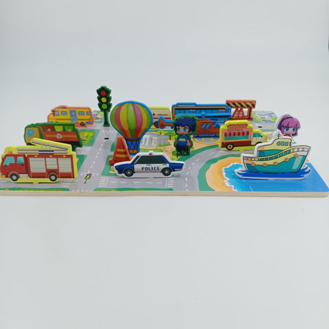 Wooden two sided play  - shadow matching and 3d play - amazing for story telling - TRANSPORT - EKT2518