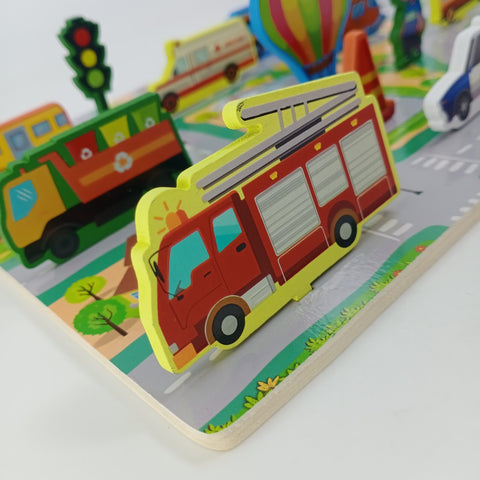 Wooden two sided play  - shadow matching and 3d play - amazing for story telling - TRANSPORT - EKT2518