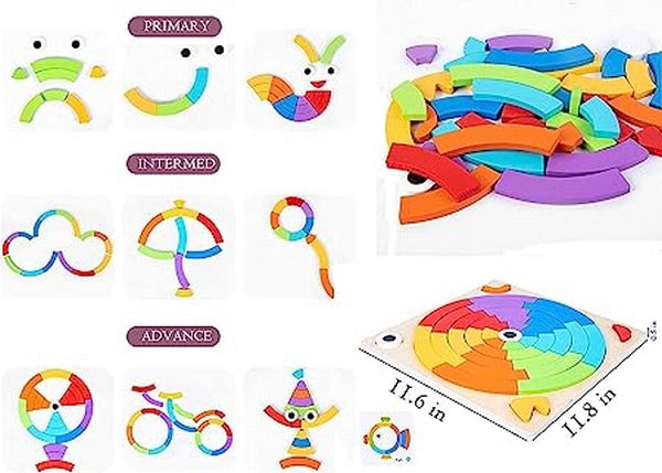 Wooden Rainbow puzzle with 15 reference cards - EKT2693