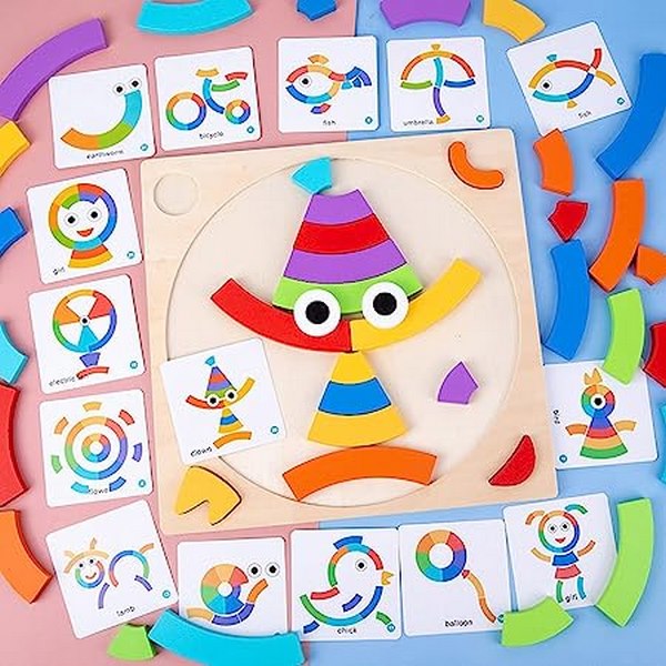 Wooden Rainbow puzzle with 15 reference cards - EKT2693