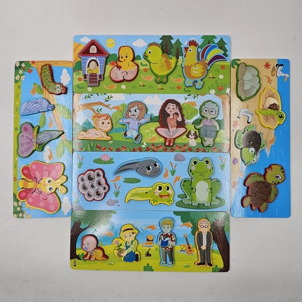 Wooden life cycle jigsaw puzzle board with mini sketchpad 1pc random design will be shipped - EKT2704